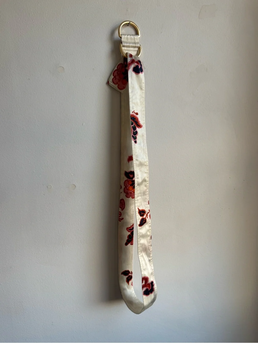 Tory Burch Cream Floral Embroidered Belt with Gold Hardware